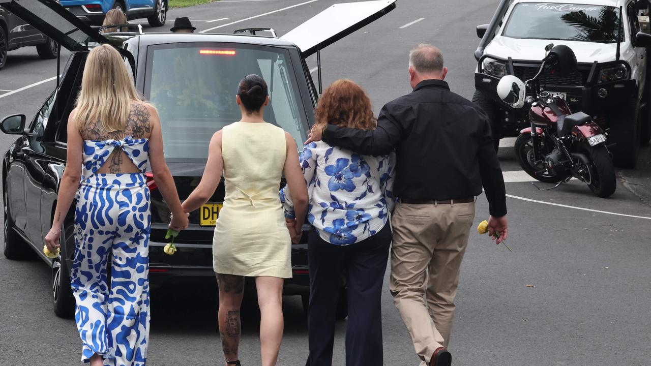 Cameron’s family follow the hearse after Wednesday’s funeral service. Picture Glenn Hampson