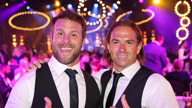 Cody Wright and Peter Bond at the Gold Coast Business Excellence Awards Gala 2023 at The Star Gold Coast - the YTB Plumbing team won the “Encouragement Award”. Picture: Portia Large.