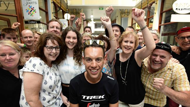 Trek-Segafredo road bicycle racing team member Richie Port at L'Incontro CafŽ, Gays Arcade, Adelaide, Saturday, January 12, 2019. The team do a meet & great with fans ahead of the 2019 Tour Down Under. (AAP Image / Bianca De Marchi) NO ARCHIVING