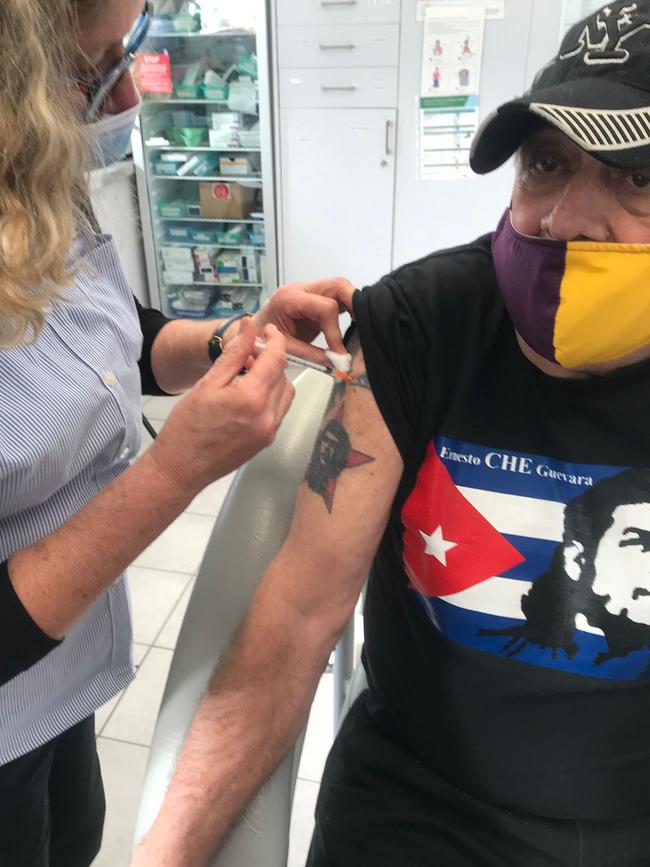 Molly Meldrum getting vaccinated.