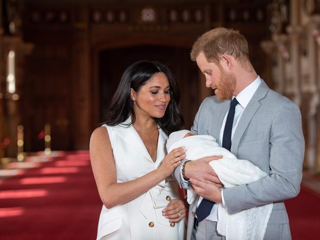 Prince Harry, Duke of Sussex and Meghan, Duchess of Sussex, with their newborn son, Archie Harrison Mountbatten-Windsor, at Windsor Castle, London, in 2019. Picture: Dominic Lipinski/POOL/AFP