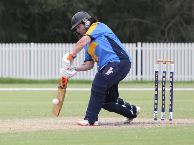 Katherine Raymont Shield women's cricket - Gold Coast Dolphins vs. Ipswich-Logan at Bill Pippen Oval, Robina. Dolphins batswoman 51 Rebecca Helviort. Pic Mike Batterham