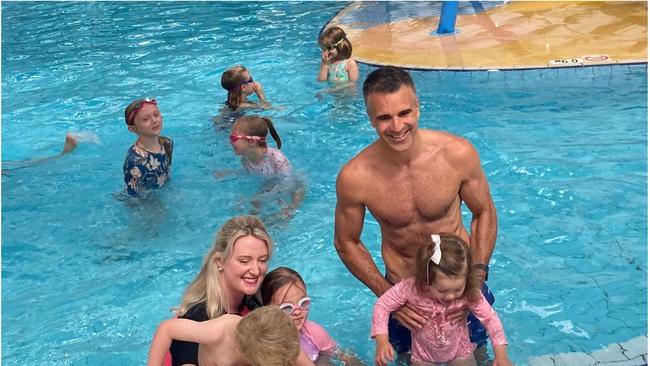 Labor leader Peter Malinauskas at the Adelaide Aquatic Centre with the ALP candidate for Adelaide, Lucy Hood. Picture Tom Koutsantonis/ Twitter