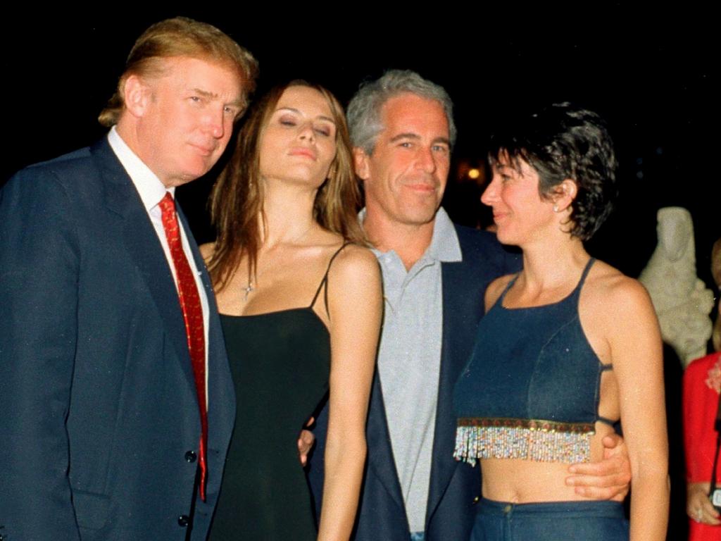 Now President Donald Trump with his then girlfriend, Melania Knauss and Jeffrey Epstein, and Ghislaine Maxwell at the Mar-a-Lago club, Palm Beach, Florida. Picture: Davidoff Studios/Getty Images