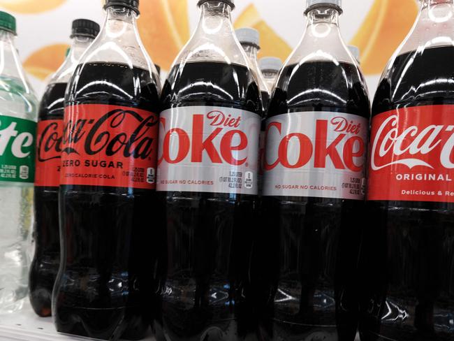 NEW YORK, NEW YORK - JULY 14: Bottles of Coca-cola products including Diet Coke which contains the artificial sweetener aspartame are displayed on a store shelf on July 14, 2023 in New York City. The World Health Organization classified the sugar substitute aspartame, which is used in numerous food products, as a possible carcinogen, but the group said it is safe for people to consume within the recommended daily limit. (Photo illustration by Spencer Platt/Getty Images) (Photo by SPENCER PLATT / GETTY IMAGES NORTH AMERICA / Getty Images via AFP)