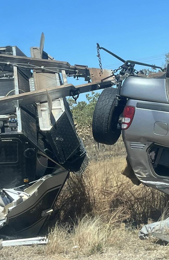 A man and woman were left with non-serious injuries following a Stuart Highway crash, 20km south of Pine Creek on Monday, May 27. Picture: Facebook