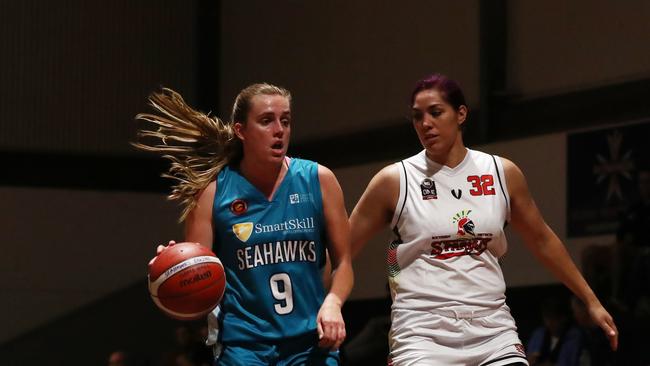 Lauren Jansen of the North Gold Coast Seahawks in action against Southern Districts Spartans in Round 4 QSL basketball. Picture: Jason O'Brien