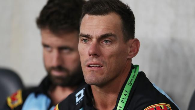 SYDNEY, AUSTRALIA - MARCH 27:  Sharks head coach John Morris looks on during the round three NRL match between the Parramatta Eels and the Cronulla Sharks at Bankwest Stadium on March 27, 2021, in Sydney, Australia. (Photo by Matt King/Getty Images)