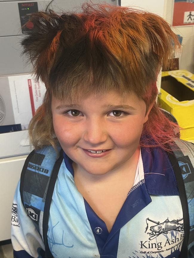 Charlie Jones with his mullet all done up for a crazy hair day. Picture: Contributed.