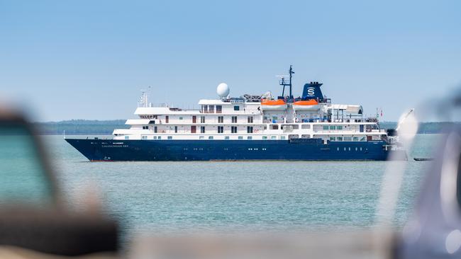 The MS <i>Caledonian Sky</i> cruise ship moored in Darwin Harbour ... the battle by the luxury boutique cruise ship to remain in Darwin is expected to be decided in the Federal Court next Thursday. Picture: Che Chorley