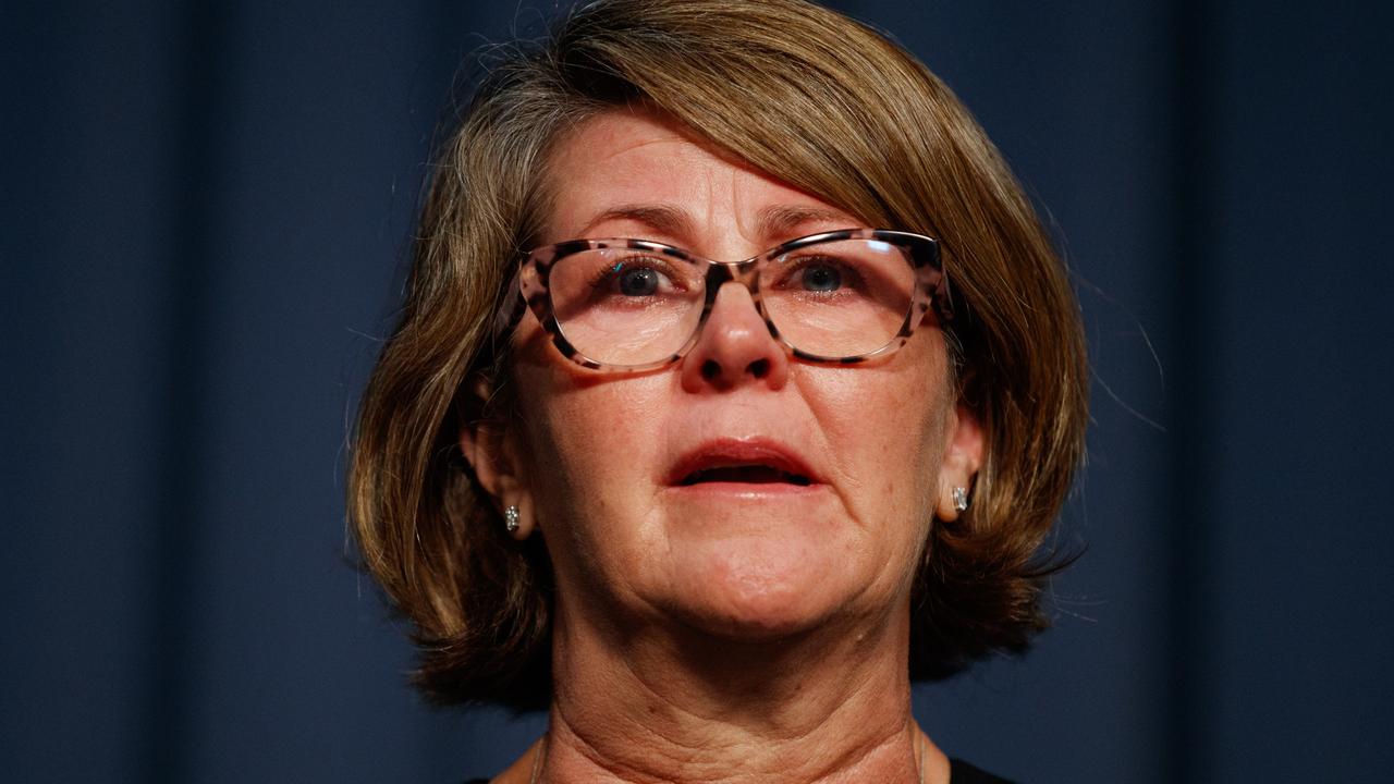 NSW Health Secretary Susan Pearce during an emotional press conference on Wednesday. Picture: NewsWire/Nikki Short