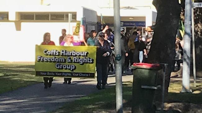 Protesters at July’s Freedom March in Coffs Harbour. The Coffs Harbour Freedom and Rights group's Facebook page is filled with a great deal more than anti-vaccination messages.