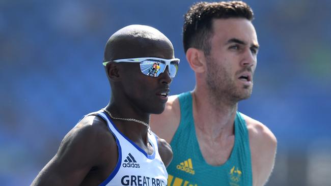 Sam McEntee (right) competes in the Men's 5000m at the Rio 2016 Olympic Games. Picture: AAP