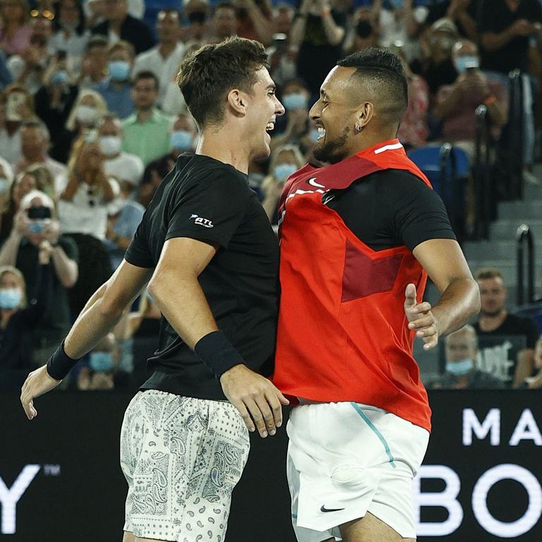 Great mates and US Open rivals (L-R) Thanasi Kokkinakis and Nick Kyrgios. Picture: Getty Images