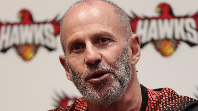 WOLLONGONG, AUSTRALIA - OCTOBER 08: Newly signed Illawarra Hawks NBL head coach Brian Goorjian speaks to the media at Wollongong Entertainment Centre on October 08, 2020 in Wollongong, Australia. (Photo by Mark Metcalfe/Getty Images)