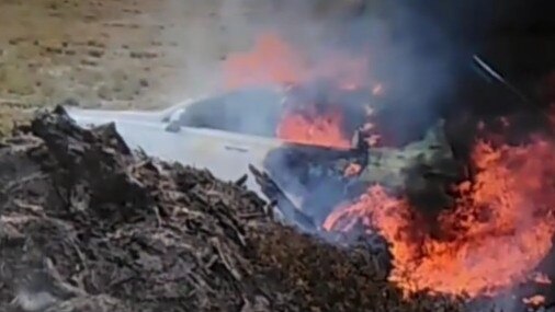 A Santa Fe on fire off Masonite Road at Heatherbrae. Strike Force Breve released vision of the fire as they investigated the murder of David King at Salt Ash. Picture: NSW Police.