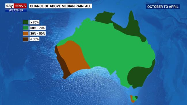 With dams at capacity and soils waterlogged, this is the map that shows the severe risk of flooding Australia now faces. Source: Sky News Severe Weather Season outlook for 2022/23.