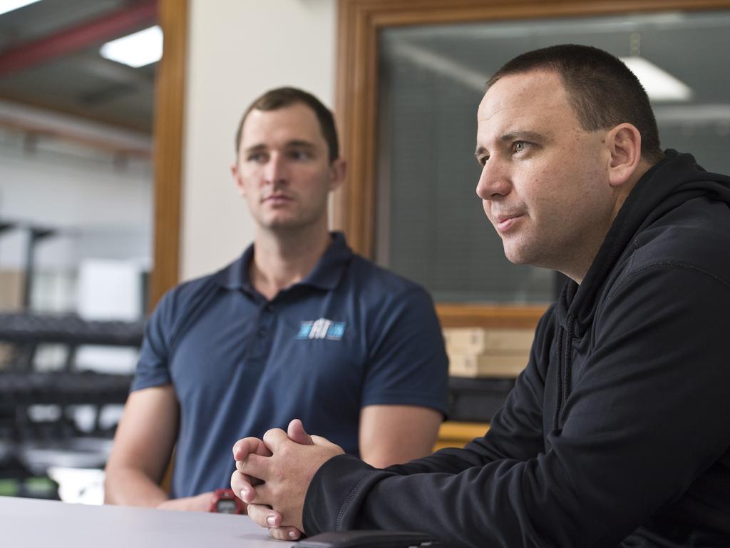 The Fit Lab director Chris Hillman (front) and fitness manager and high performance coach Corey Wolski, Wednesday, April 3, 2019.