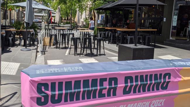 Stonnington Council closed off part of Greville St for its on-street dining program last summer. Picture: Kiel Egging.