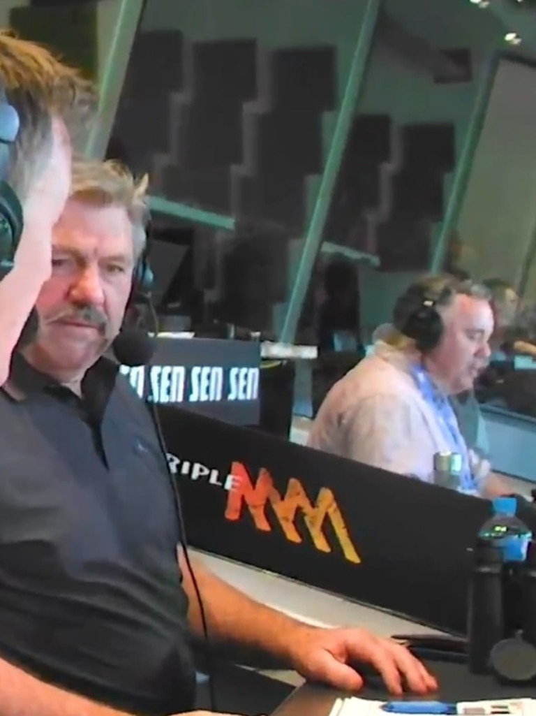 Brian Taylor could see the next commentary box was largely vacated. Photo: Twitter, Triple M Footy.