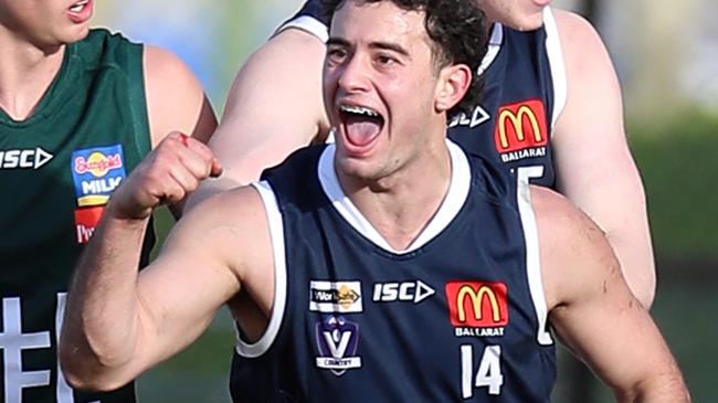 Mitch Fino celebrates a goal for Ballarat. Picture Yuri Kouzmin