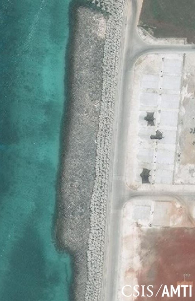 Military jamming equipment deployed on Mischief Reef in April. By early May, they were still present. Source: CSIS/AMTI