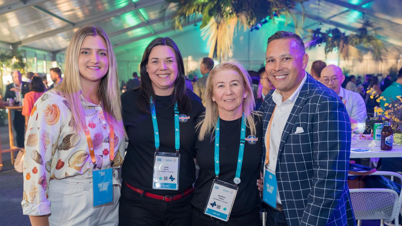 Karla Judge, Lisa Welsh, Murphy Grimes and Greg Yong for The Pulse at the Australian Tourism Exchange at the Gold Coast Convention and Exhibition Centre, May 4 2023. Picture: Steven Grevis