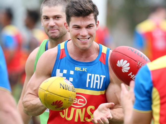 Gold Coast Suns doing a skills sessions ahead of Thursday's NAB Challenge game against West Coast. Photo of Jaeger O'Meara. Pic by Richard Gosling