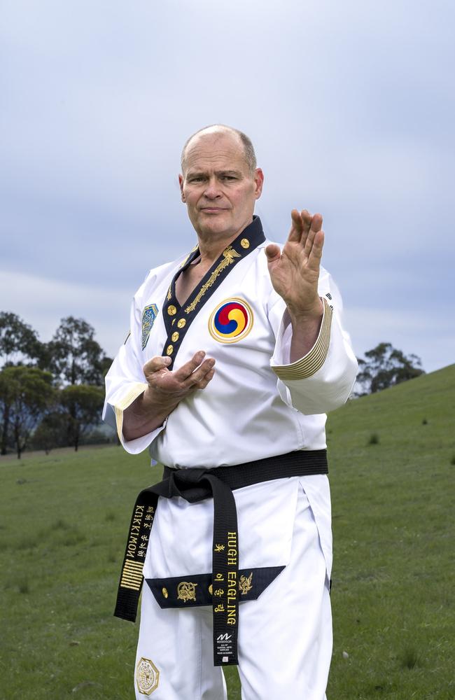 Hugh Eagling, taekwondo at Old Beach residence. Picture: Caroline Tan