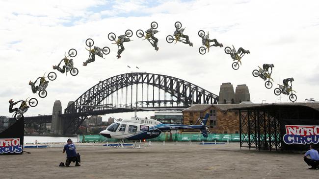 Just Travis Pastrana backflipping over a hovering helicopter.