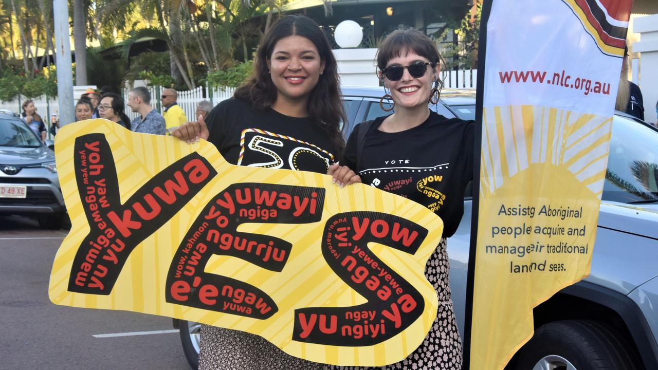 Prue Evans and Ashleigh Yanner were among thousands of Territorians who took part in the 2023 NAIDOC march in Darwin, which saw the highest number of marchers the Territory has seen. Picture: Sierra Haigh