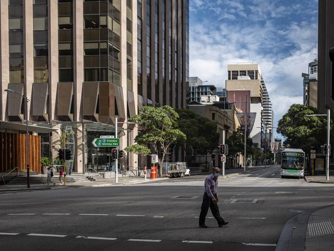 Quiet streets in the Perth CBD today after the State Government ordered a three day lockdown. Picture: NCA NewsWire / Tony McDonough