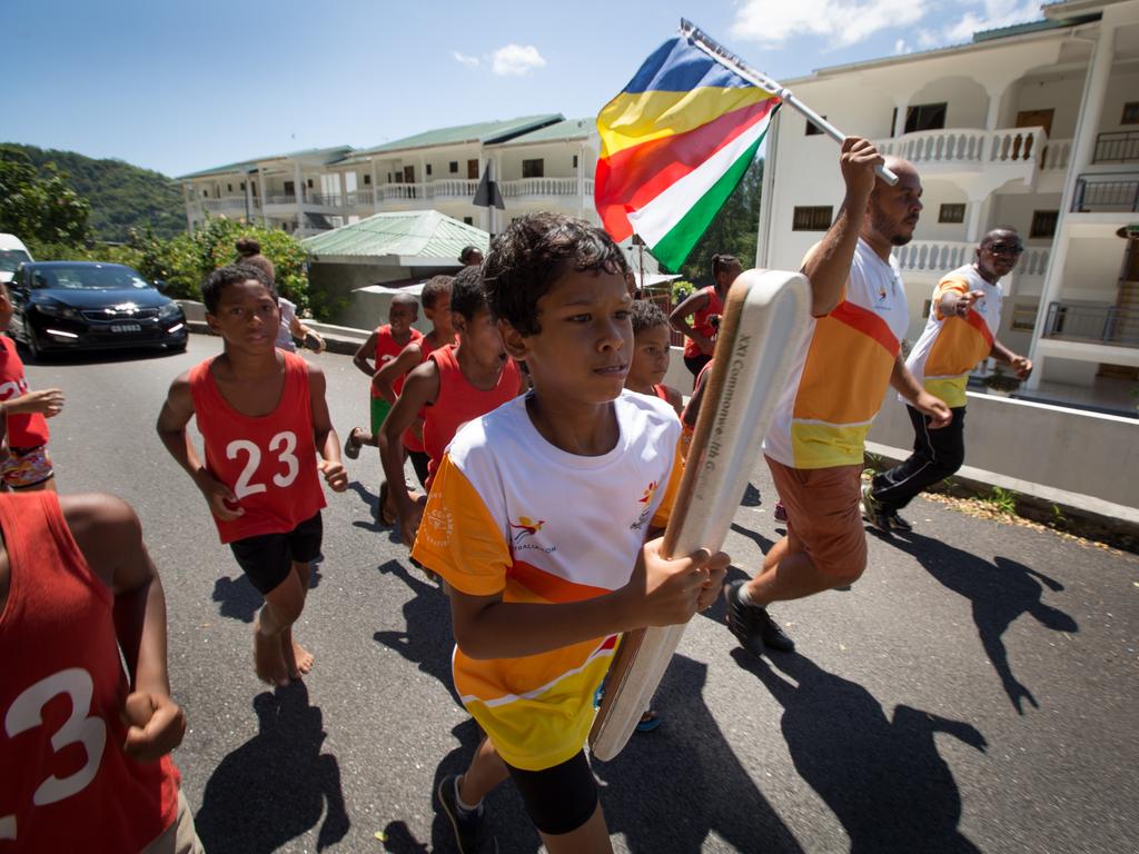 The Queen’s Baton was carried in relay around Mahe Island by children of many schools, in Seychelles, on 12 April 2017.