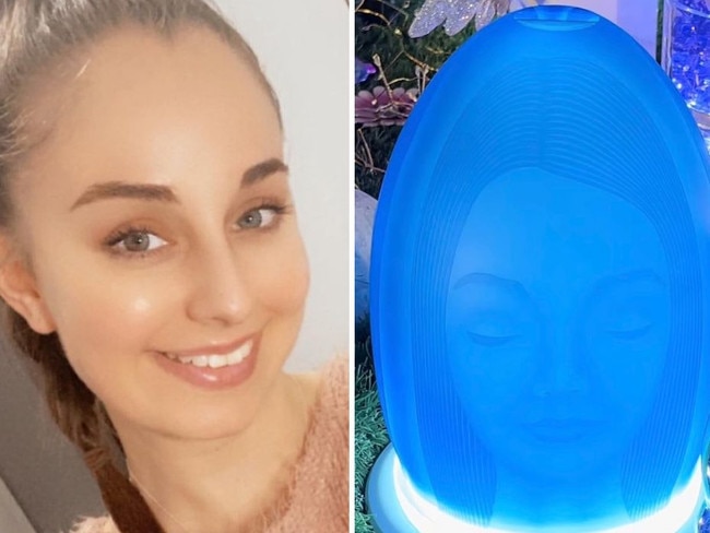 The man who killed 23-year-old Celeste Manno has been forced to stare at a “glowing orb” made from her ashes as he sat through his sentencing.