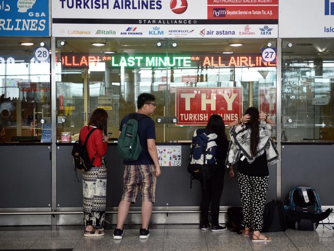 Passengers wait inside Ataturk Airport in Istanbul. Picture: AFP