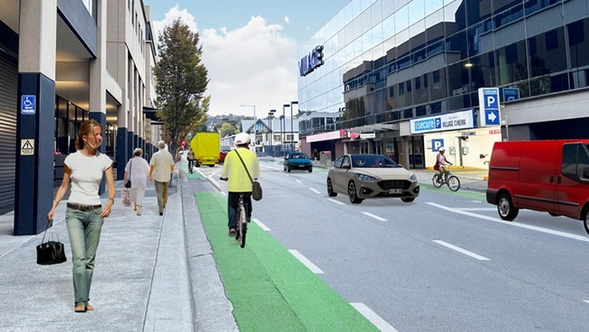 Concept design of Collins St bike lane trial. Picture: Hobart City Council