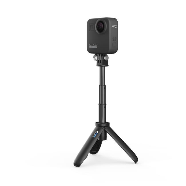 The GoPro Max is a 360-degree action camera with wide-angle lenses on either side of the device.