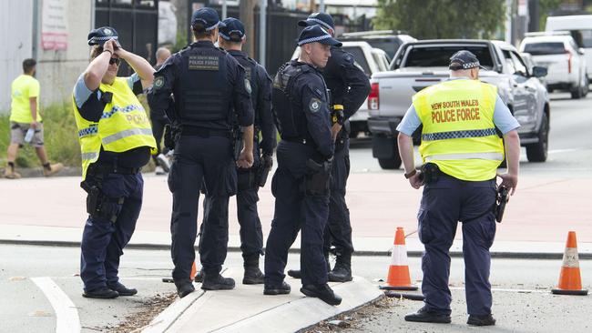 Police blocking off a section of Carlingford St, Sefton on Thursday. Picture: NCA NewsWire