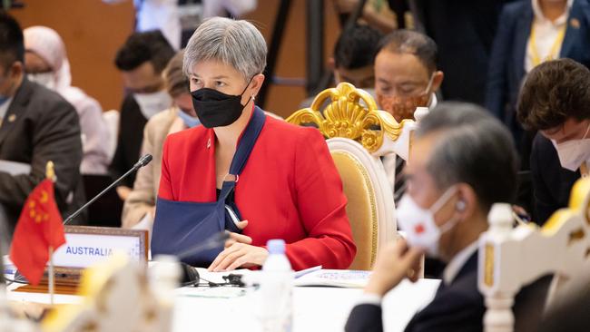 Penny Wong at the East Asia Summit foreign ministers meeting at the Sokha Phnom Penh hotel of Friday. Picture: DFAT