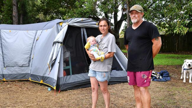 Rochelle Sneddon with baby Paisley-May and David Stephenson at the Rothwell tent city. Picture, John Gass