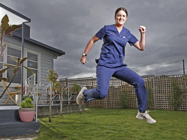 Nicole Miles, of Lutana, is planning to complete a marathon in her backyard to raise money for Foodbank. Picture: ZAK SIMMONDS