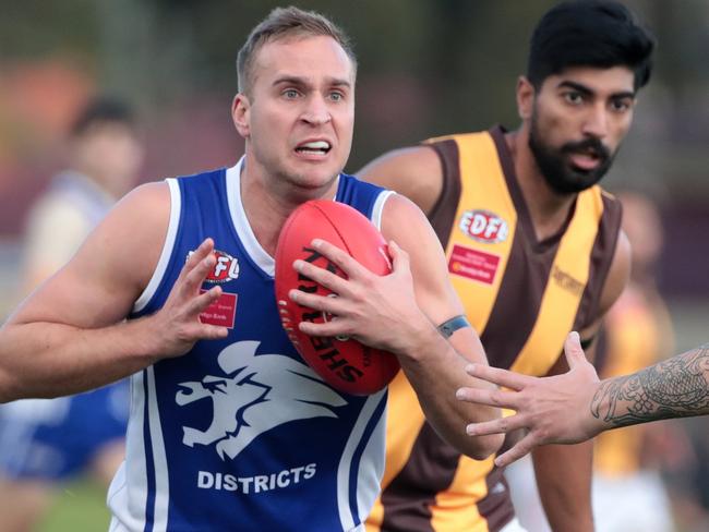 Coburg Districts star Tom Lucin on the burst. Picture: Mark Dadswell