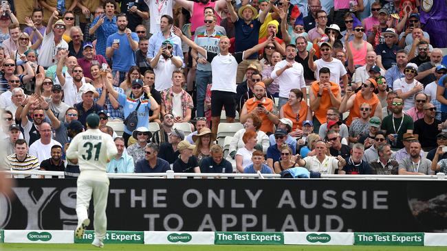 David Warner received a predictable welcome from the England fans when sent to field at the boundary in front of the notorious Hollies Stand.