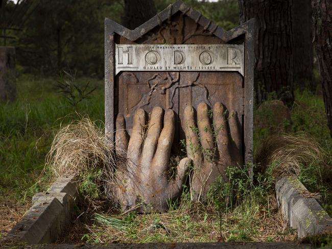 The Hodor grave from GAME OF THRONES, at Fearnley Grounds, Centennial Park, today.Picture: Justin Lloyd.