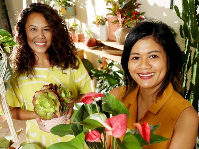 Indoor plant sales sky rocketed over the pandemic. Sisters Chu Page and Smilyn Baptista with succulents and indoor plants at their shop Succuliving and Co. Picture: Stewart McLean