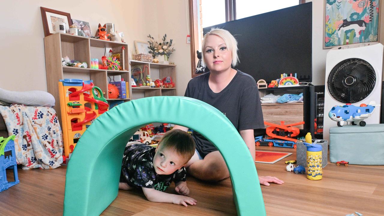 OCTOBER 26, 2024: Tammy Kennedy and her 2yo son Vincent in her community housing accommodation. Picture: Brenton Edwards