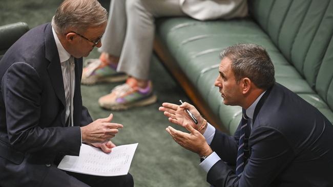 Prime Minister Anthony Albanese and Treasurer Jim Chalmers during Question Time at Parliament House. Picture: NCA NewsWire / Martin Ollman