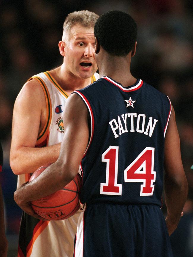 Payton and Andrew Gaze with a few choice words. Picture: Supplied