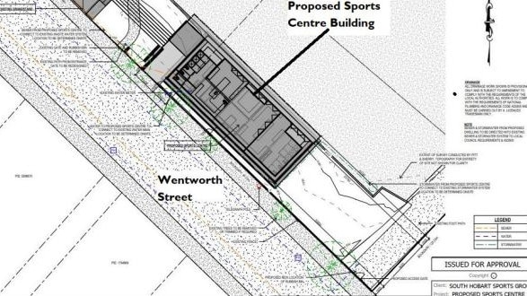 South Hobart Football Club's development application proposes a new 'sports centre' at Darcy St.