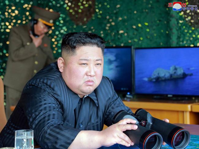 (FILES) In this file picture taken and released from North Korea's official Korean Central News Agency (KCNA) on May 4, 2019, North Korean leader Kim Jong-Un supervises a "strike drill", a test of long-range multiple rocket launchers and tactical guided weapons, into the East Sea in an undisclosed location in North Korea. - North Korea said on November 8, 2022, that claims by the United States that Pyongyang is supplying artillery ammunition to Moscow for its war in Ukraine were "groundless", state media KCNA reported. (Photo by KCNA VIA KNS / KCNA VIA KNS / AFP) / South Korea OUT / ---EDITORS NOTE--- RESTRICTED TO EDITORIAL USE - MANDATORY CREDIT "AFP PHOTO/KCNA VIA KNS" - NO MARKETING NO ADVERTISING CAMPAIGNS - DISTRIBUTED AS A SERVICE TO CLIENTS / THIS PICTURE WAS MADE AVAILABLE BY A THIRD PARTY. AFP CAN NOT INDEPENDENTLY VERIFY THE AUTHENTICITY, LOCATION, DATE AND CONTENT OF THIS IMAGE --- /